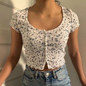 White crop top with blue flowers